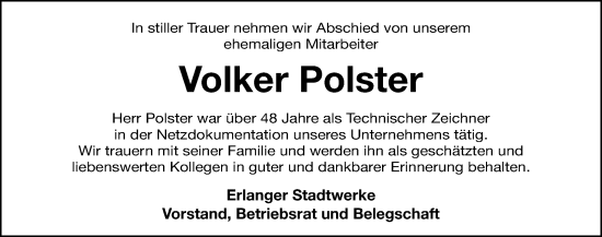 Traueranzeige von Volker Polster von Erlanger Nachrichten Lokal