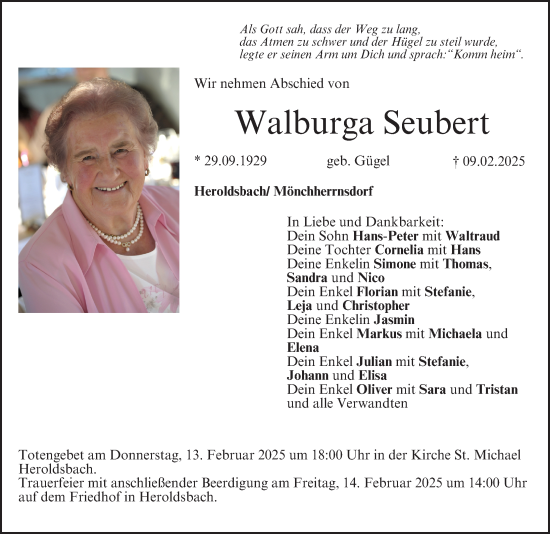 Traueranzeige von Walburga Seubert von Nordbayerische Nachrichten Forchheim Lokal