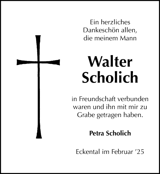 Traueranzeige von Walter Scholich von Gesamtausgabe Nürnberger Nachrichten/ Nürnberger Ztg.