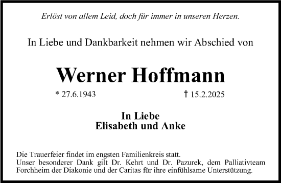 Traueranzeige von Werner Hoffmann von Nordbayerische Nachrichten Forchheim Lokal