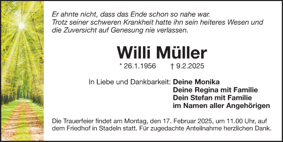 Traueranzeige von Willi Müller von Fürther Nachrichten Lokal