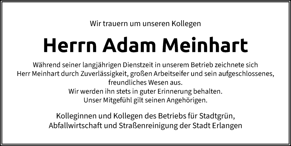  Traueranzeige für Adam Meinhart vom 22.03.2025 aus Erlanger Nachrichten Lokal