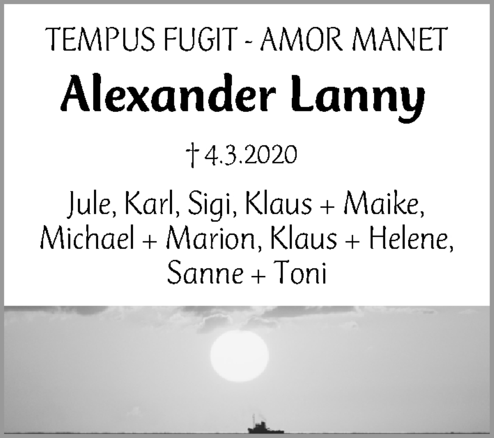  Traueranzeige für Alexander Lanny vom 04.03.2025 aus Erlanger Nachrichten Lokal