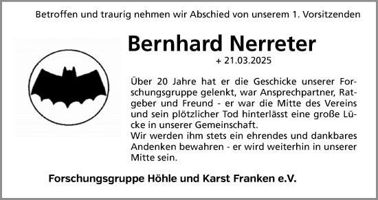 Traueranzeige von Bernhard Nerreter von Gesamtausgabe Nürnberger Nachrichten/ Nürnberger Ztg.