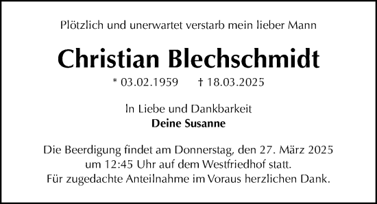 Traueranzeige von Christian Blechschmidt von Gesamtausgabe Nürnberger Nachrichten/ Nürnberger Ztg.