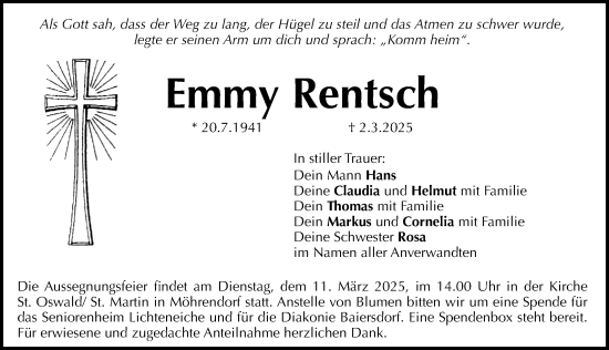 Traueranzeige von Emmy Rentsch von Erlanger Nachrichten Lokal