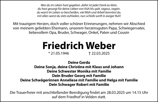 Traueranzeige von Friedrich Weber von G,HHZ