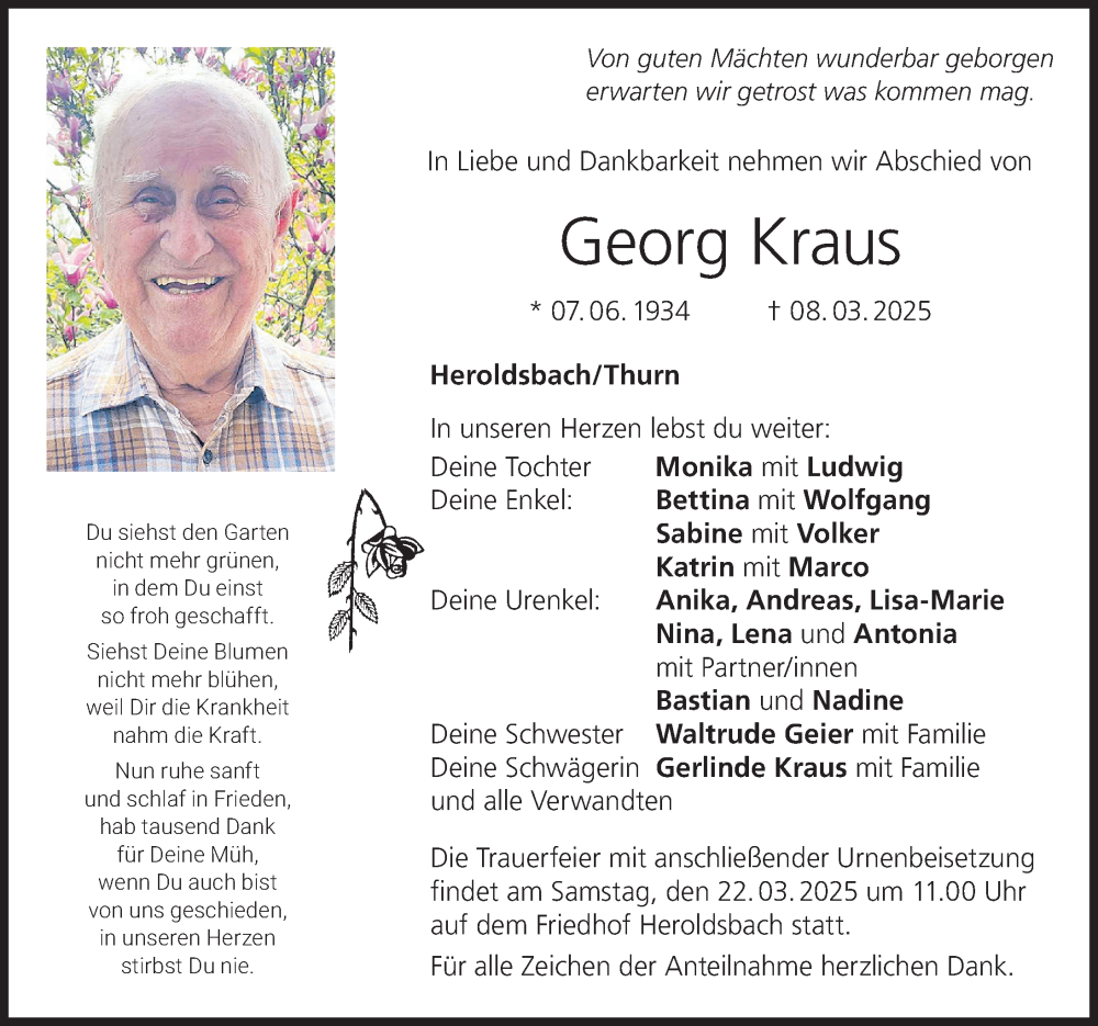  Traueranzeige für Georg Kraus vom 15.03.2025 aus Nordbayerische Nachrichten Forchheim Lokal