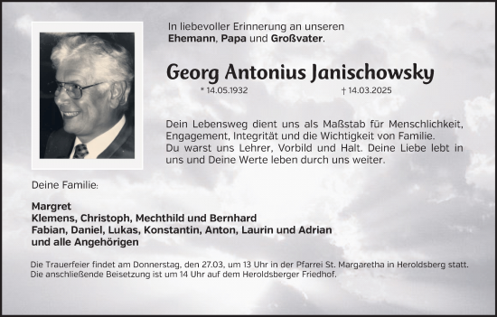 Traueranzeige von Georg Antonius Janischowsky von Gesamtausgabe Nürnberger Nachrichten/ Nürnberger Ztg.