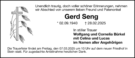 Traueranzeige von Gerd Seng von Gesamtausgabe Nürnberger Nachrichten/ Nürnberger Ztg.