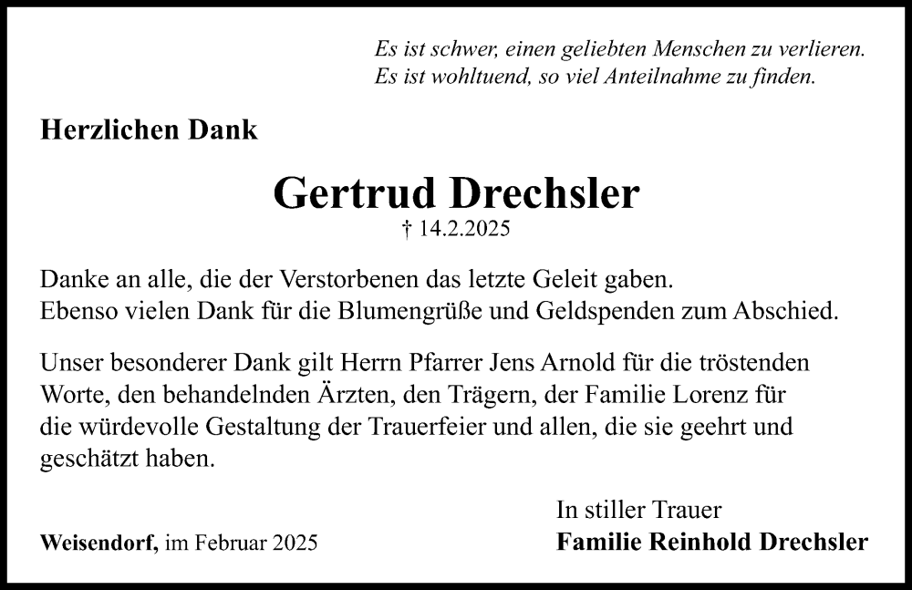  Traueranzeige für Gertrud Drechsler vom 04.03.2025 aus Nordbayerische Nachrichten Herzogenaurach Lokal