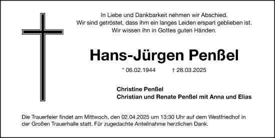 Traueranzeige von Hans-Jürgen Penßel von Gesamtausgabe Nürnberger Nachrichten/ Nürnberger Ztg.