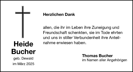 Traueranzeige von Heide Bucher von Fürther Nachrichten Lokal