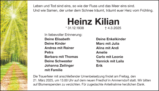 Traueranzeige von Heinz Kilian von Fürther Nachrichten Lokal