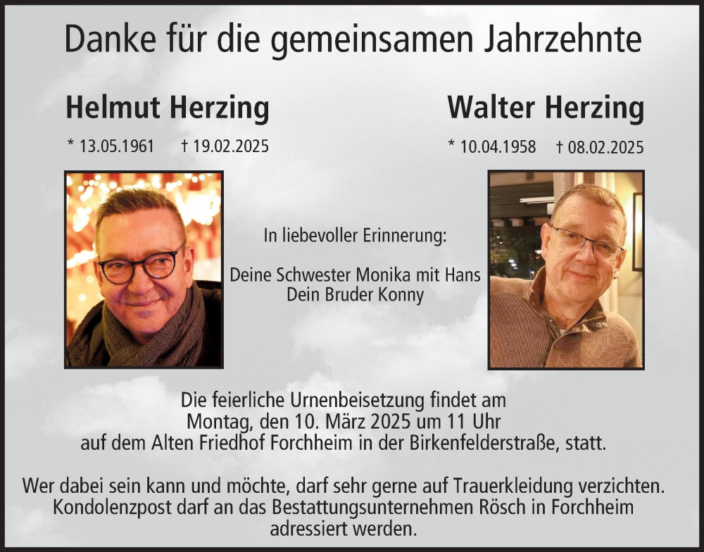  Traueranzeige für Helmut  Herzing vom 05.03.2025 aus Nordbayerische Nachrichten Forchheim Lokal