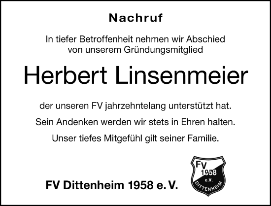 Traueranzeige von Herbert Linsenmeier von Altmühl-Bote Lokal