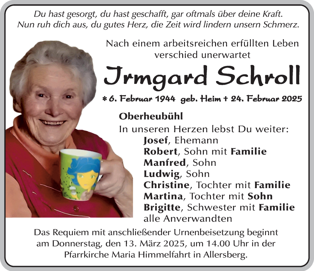  Traueranzeige für Irmgard Schroll vom 08.03.2025 aus Roth-Hilpoltsteiner Volkszeitung Lokal