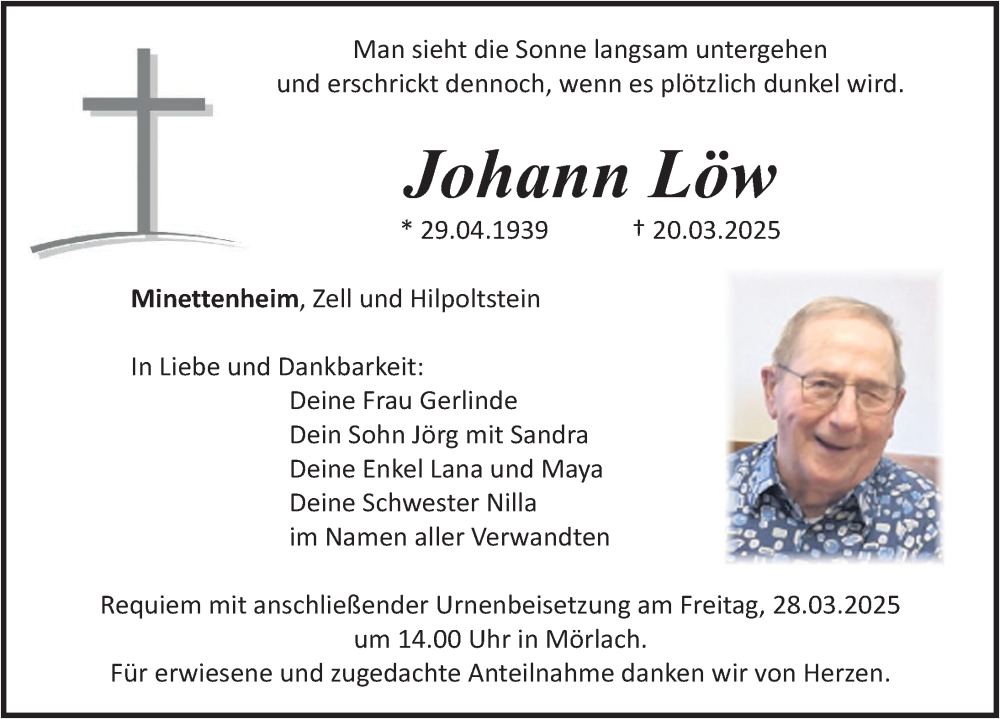  Traueranzeige für Johann Löw vom 27.03.2025 aus Gesamtausgabe Nürnberger Nachrichten/ Nürnberger Ztg.