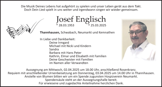 Traueranzeige von Josef Englisch von Neumarkter Nachrichten Lokal