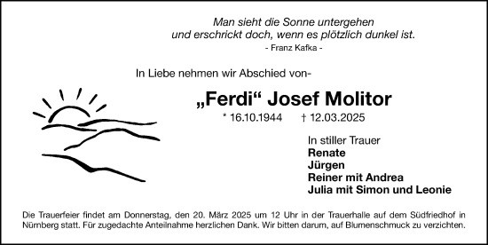 Traueranzeige von Josef Molitor von Gesamtausgabe Nürnberger Nachrichten/ Nürnberger Ztg.
