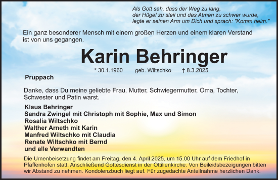 Traueranzeige von Karin Behringer von Roth-Hilpoltsteiner Volkszeitung Lokal