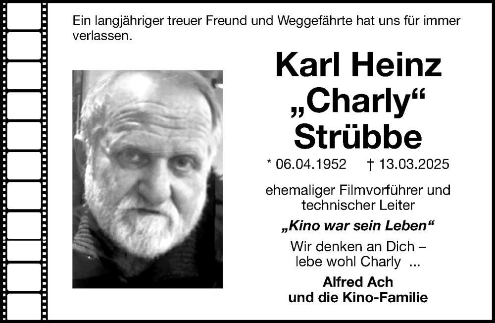  Traueranzeige für Karl Heinz Strübbe vom 22.03.2025 aus Fürther Nachrichten Lokal