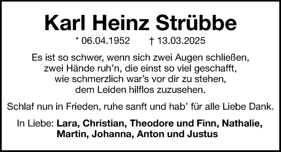 Traueranzeige von Karl Heinz Strübbe von Fürther Nachrichten Lokal