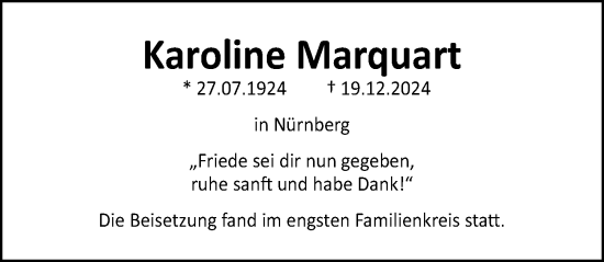 Traueranzeige von Karoline Marquart von Gesamtausgabe Nürnberger Nachrichten/ Nürnberger Ztg.