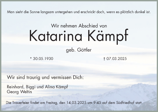 Traueranzeige von Katarina Kämpf von Gesamtausgabe Nürnberger Nachrichten/ Nürnberger Ztg.