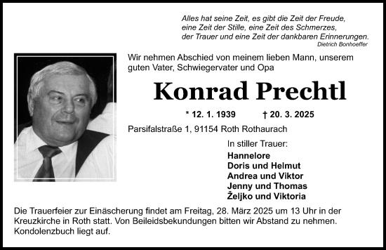 Traueranzeige von Konrad Prechtl von Roth-Hilpoltsteiner Volkszeitung Lokal