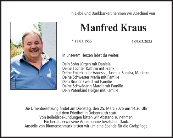 Traueranzeige von Manfred Kraus von Nordbayerische Nachrichten Forchheim Lokal