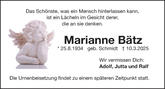 Traueranzeige von Marianne Bätz von Fürther Nachrichten Lokal