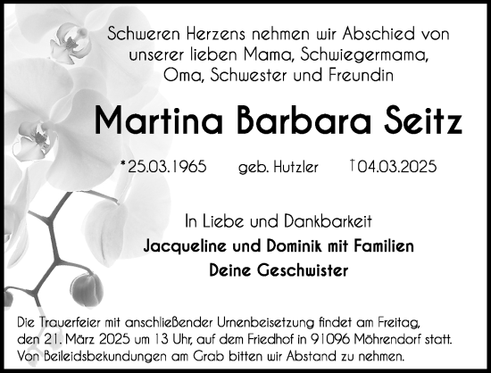 Traueranzeige von Martina Barbara Seitz von Erlanger Nachrichten Lokal