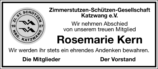 Traueranzeige von Rosemarie Kern von Schwabacher Tagblatt Lokal