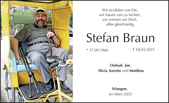 Traueranzeige von Stefan Braun von Erlanger Nachrichten Lokal