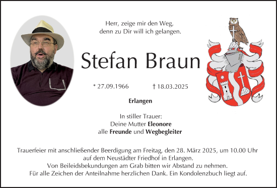 Traueranzeige von Stefan Braun von Erlanger Nachrichten Lokal