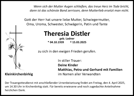 Traueranzeige von Theresia Distler von Nordbayerische Nachrichten Pegnitz Lokal