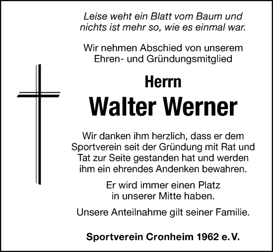 Traueranzeige von Walter Werner von Altmühl-Bote Lokal