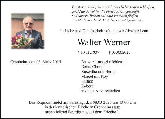 Traueranzeige von Walter Werner von Altmühl-Bote Lokal