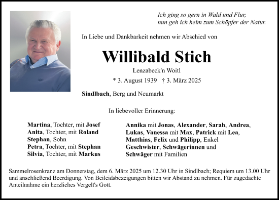 Traueranzeige von Willibald Stich von Neumarkter Nachrichten Lokal