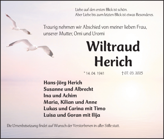 Traueranzeige von Wiltraud Herich von Erlanger Nachrichten Lokal