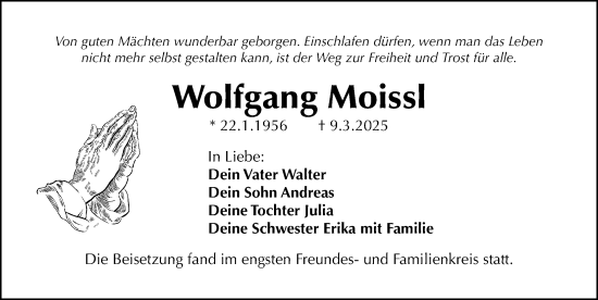 Traueranzeige von Wolfgang Moissl von Gesamtausgabe Nürnberger Nachrichten/ Nürnberger Ztg.