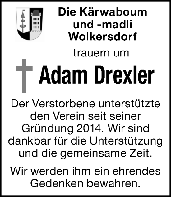 Traueranzeige von Adam Drexler von Schwabacher Tagblatt Lokal