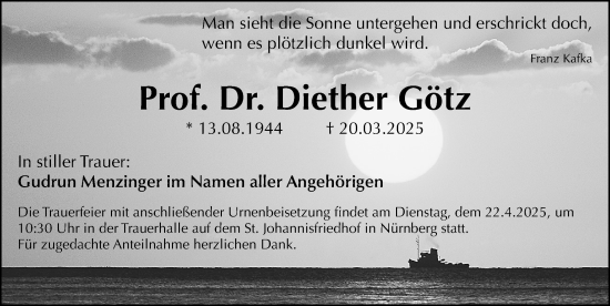 Traueranzeige von Diether Götz von Gesamtausgabe Nürnberger Nachrichten/ Nürnberger Ztg.