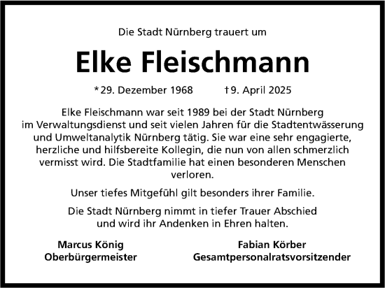 Traueranzeige von Elke Fleischmann von Gesamtausgabe Nürnberger Nachrichten/ Nürnberger Ztg.