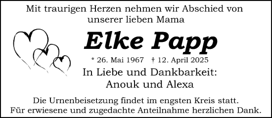 Traueranzeige von Elke Papp von Schwabacher Tagblatt Lokal