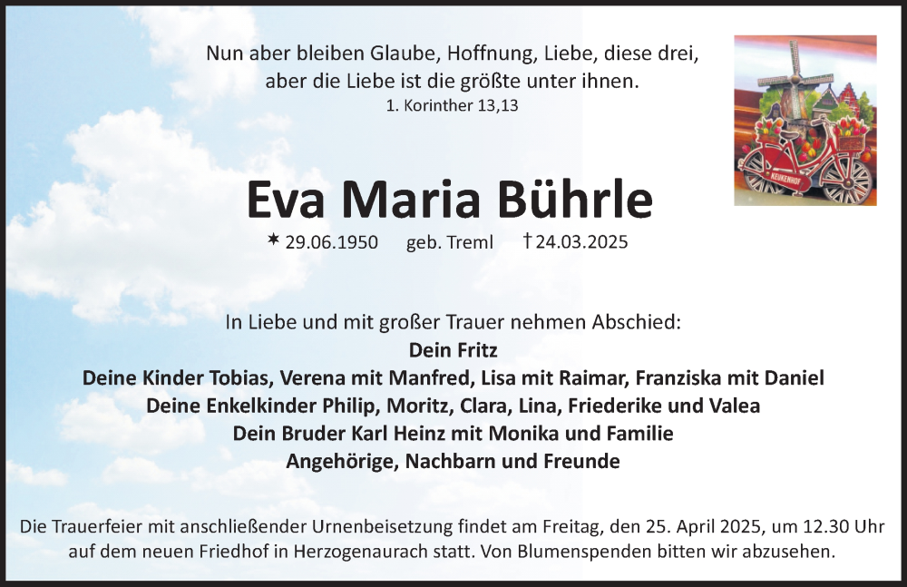  Traueranzeige für Eva Maria Bührle vom 12.04.2025 aus Nordbayerische Nachrichten Herzogenaurach Lokal