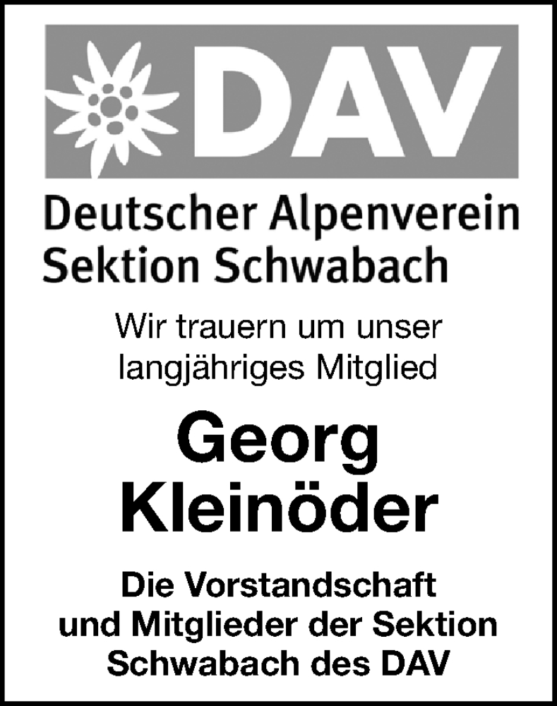  Traueranzeige für Georg Kleinöder vom 15.04.2025 aus Schwabacher Tagblatt Lokal