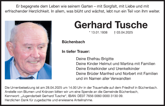 Traueranzeige von Gerhard Tusche von Roth-Hilpoltsteiner Volkszeitung Lokal
