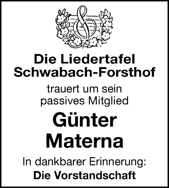 Traueranzeige von Günter Materna von Schwabacher Tagblatt Lokal